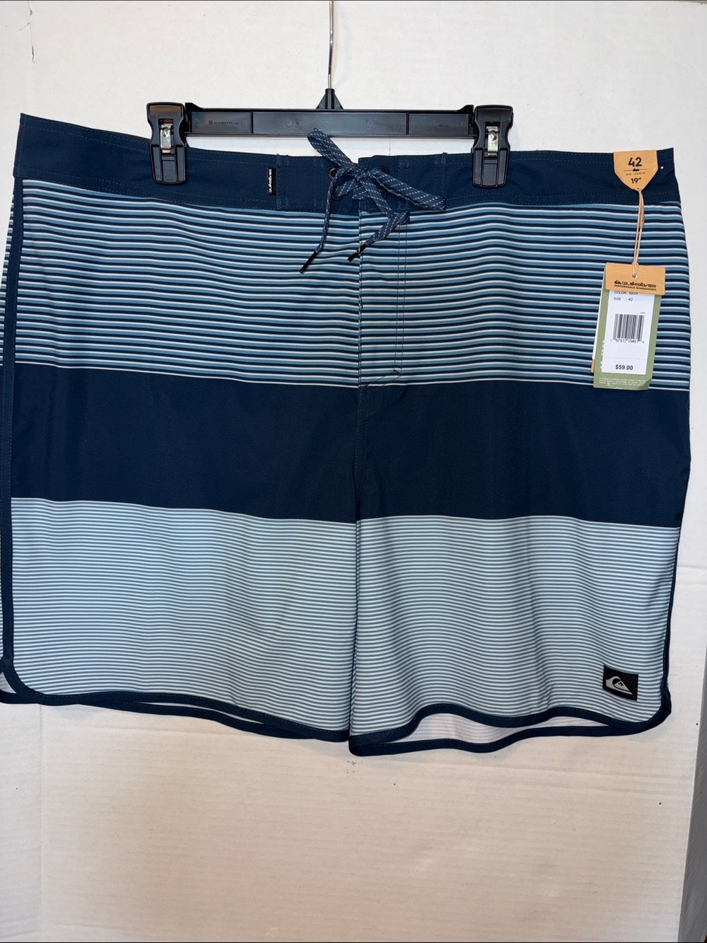 Quiksilver Men’s Navy and Light Blue Striped Boardshorts